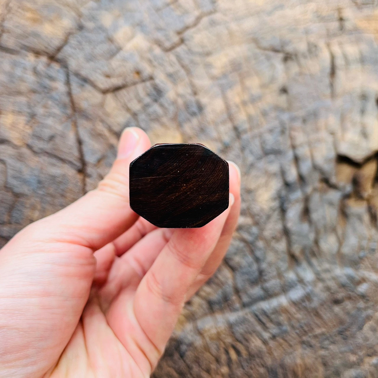 I- Stabilized burl wood Wa handle with cream horn ferrule - 140mm