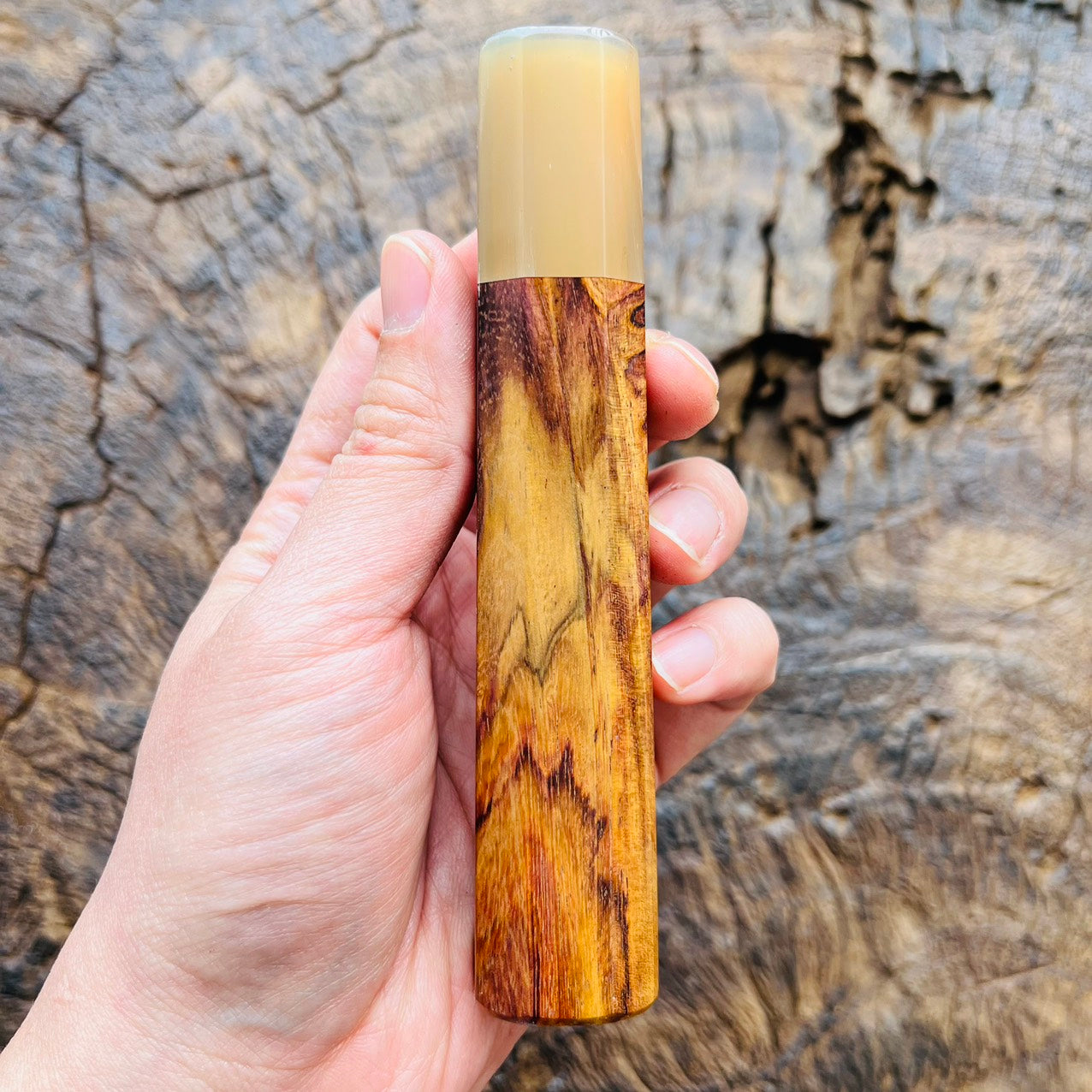 I- Huanghuali wood Wa handle with white horn ferrule - 135mm