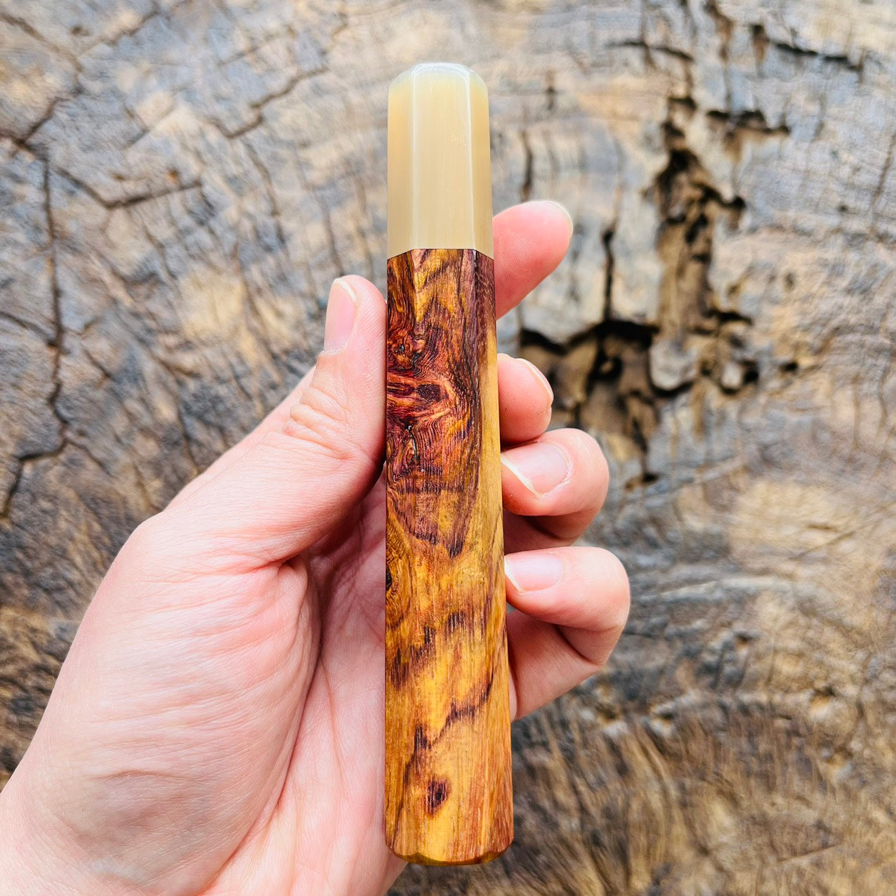 I- Huanghuali wood Wa handle with white horn ferrule - 135mm