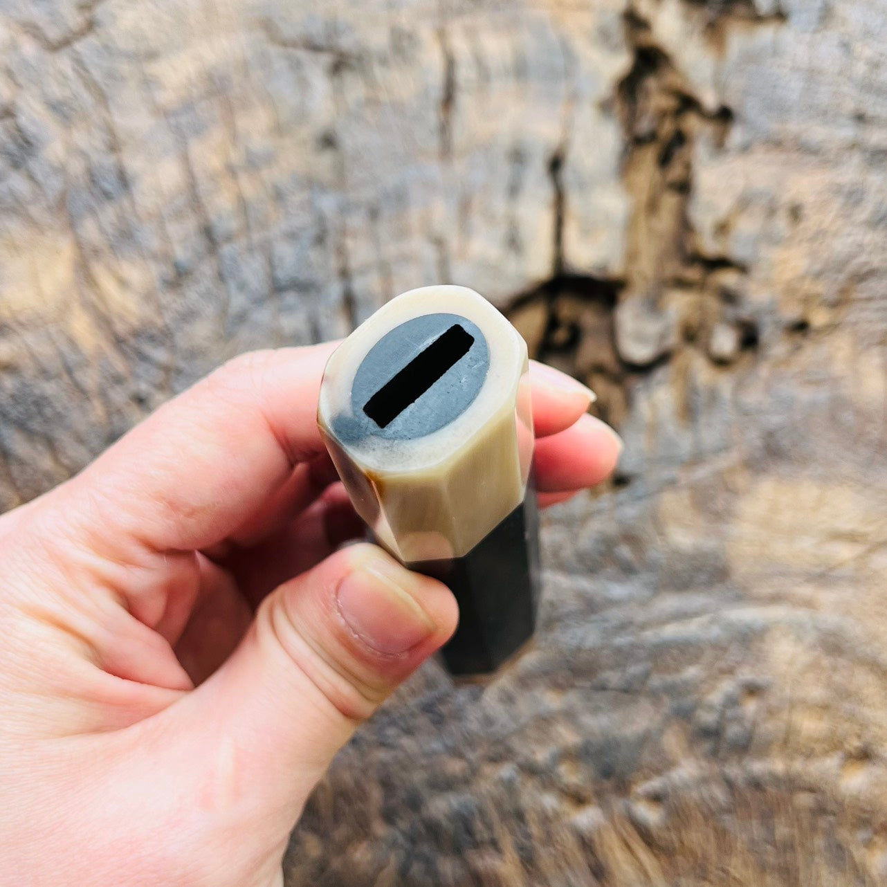 I- Black ebony Wa handle with cream horn ferrule end cap, 145mm