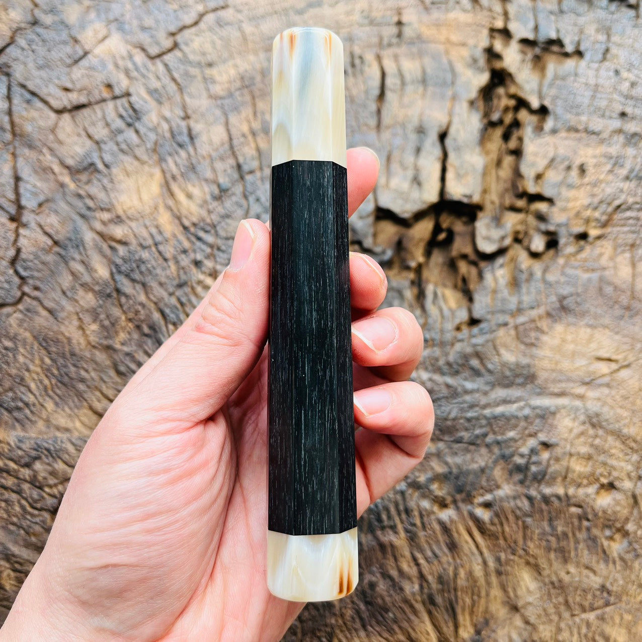 I- Black ebony Wa handle with cream horn ferrule end cap, 145mm