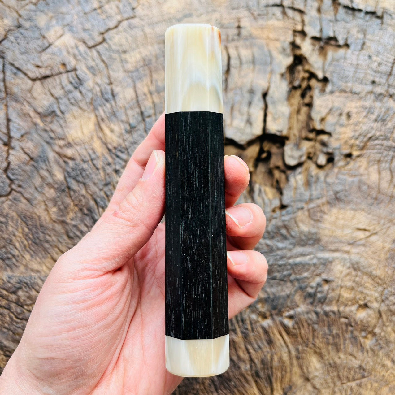 I- Black ebony Wa handle with cream horn ferrule end cap, 145mm