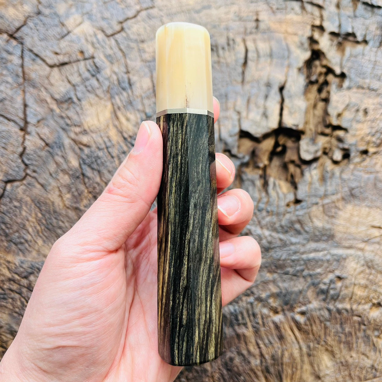 I- Black and White Ebony Wa handle with marble horn ferrule and nickel spacer - 140mm