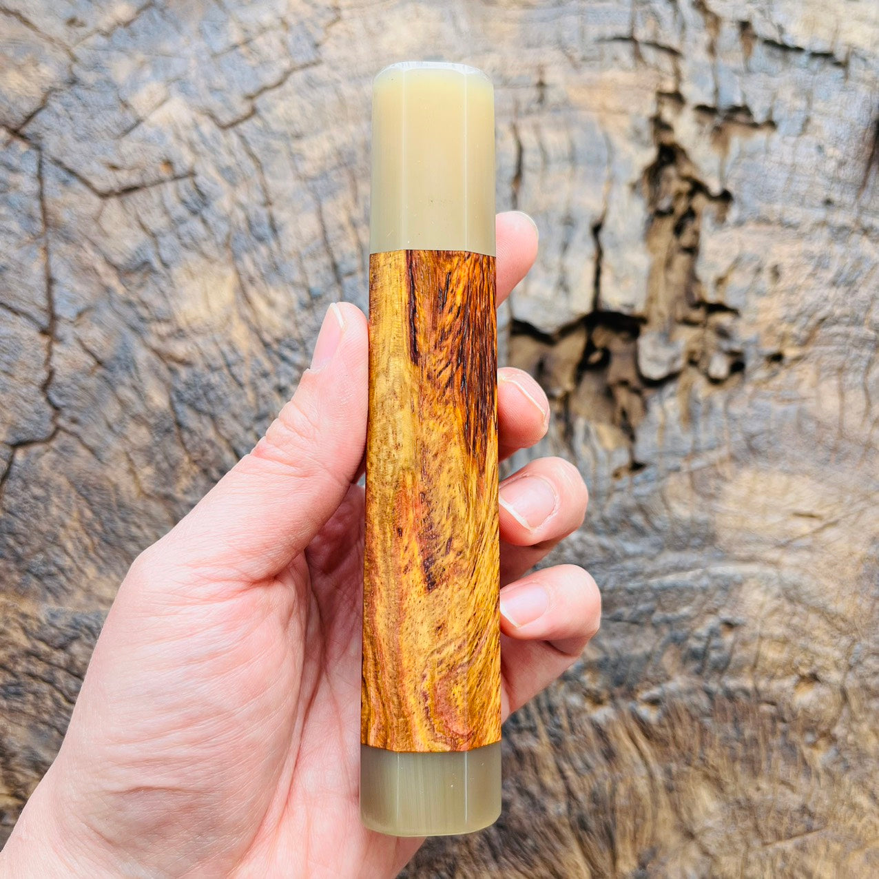 I- Huanghuali wood Wa handle with white horn ferrule end cap, 145mm