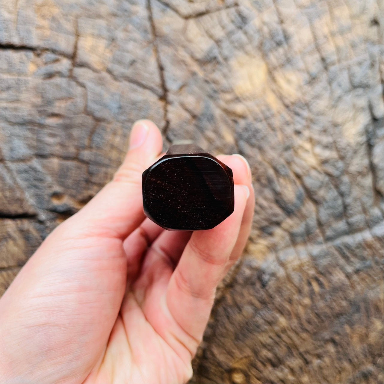 I- Curly Red black rosewood Wa handle with cream red horn ferrule, 135mm