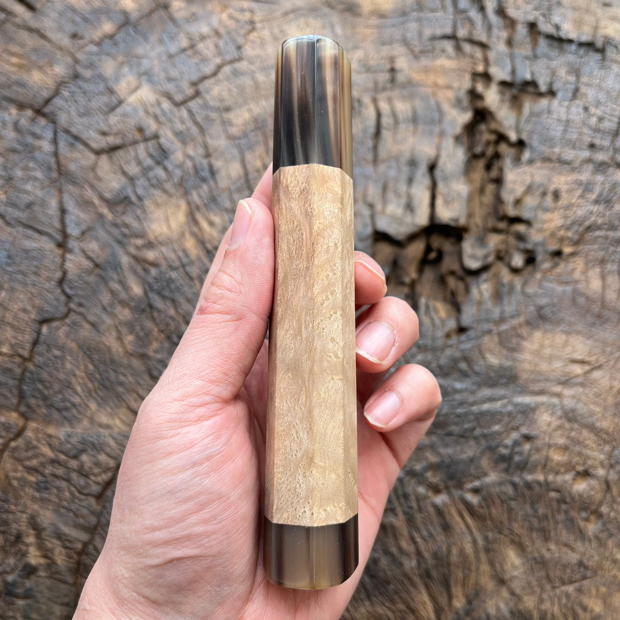 I- Burl Crape Myrtle Wa handle with marble horn ferrule end cap, 145mm
