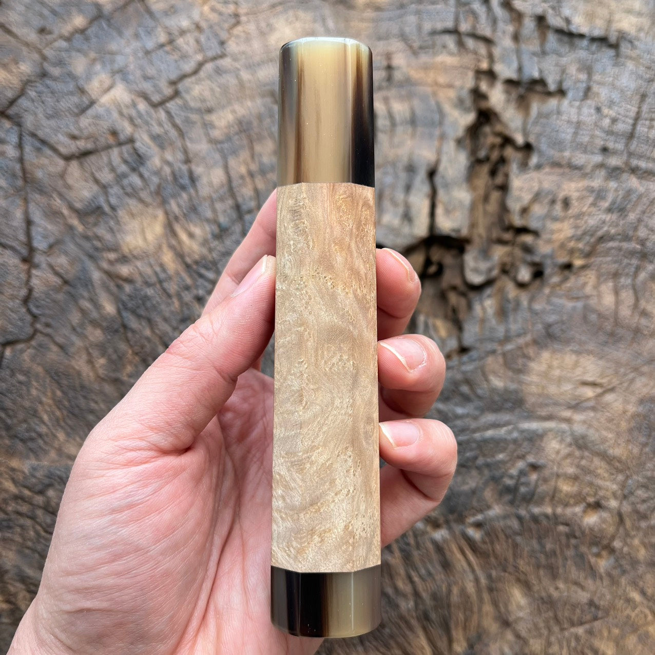 I- Burl Crape Myrtle Wa handle with marble horn ferrule end cap, 145mm