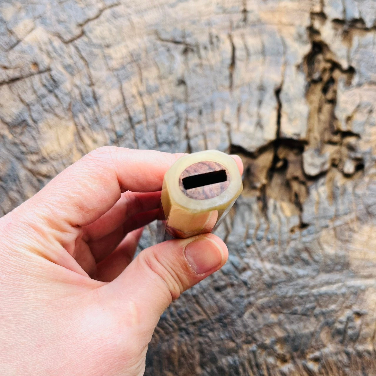 I- Old Huanghuali wood Wa handle with marble horn ferrule and nickel spacer - 140mm