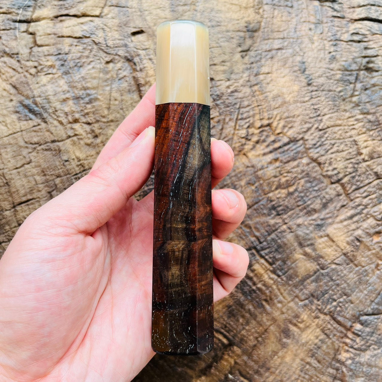 I- Cool black red Siamese Rosewood handle with white horn ferrule - 140mm