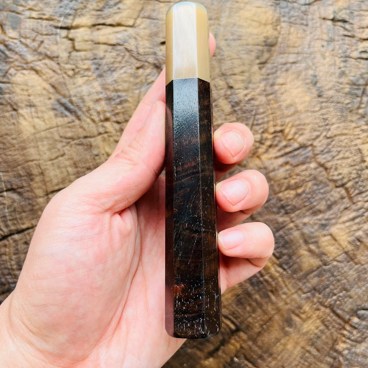 I- Cool black red Siamese Rosewood handle with white horn ferrule - 140mm