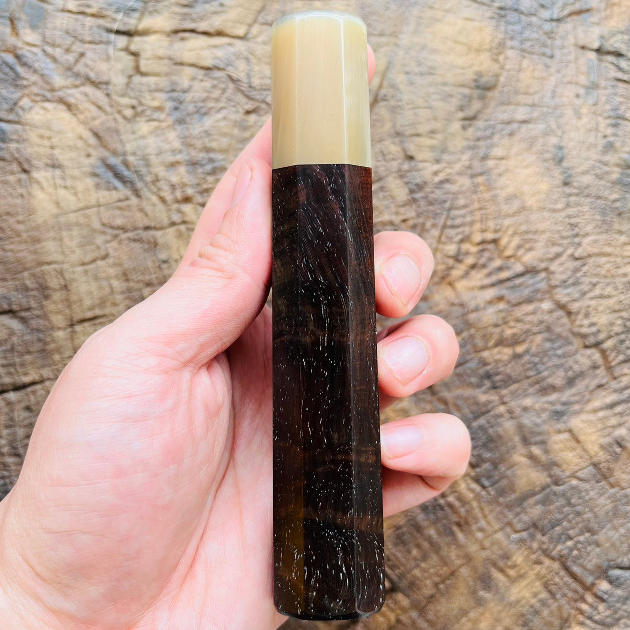 I- Cool black red Siamese Rosewood handle with white horn ferrule - 140mm