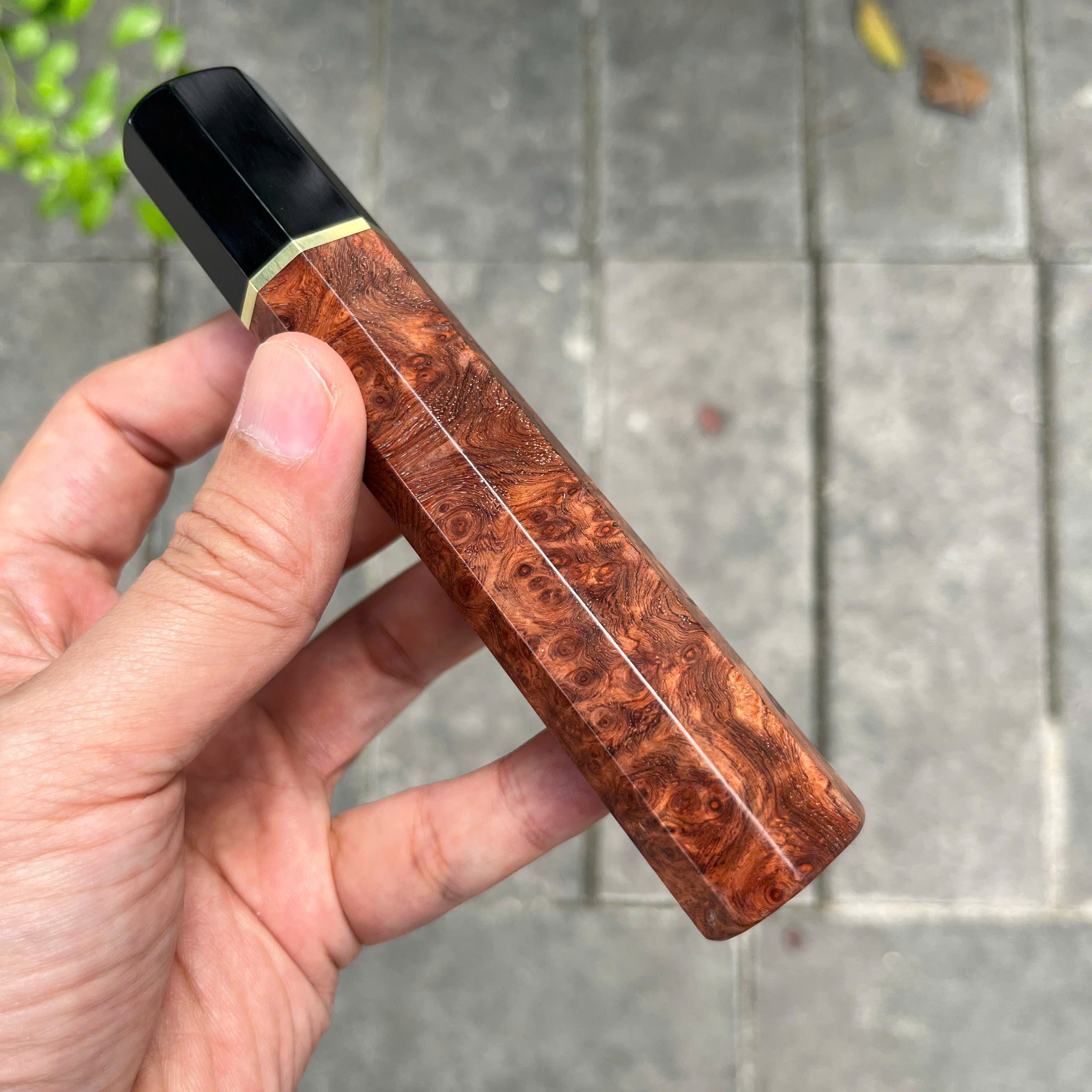 Amboyna burl wood Wa Handle with Buffalo Horn Ferrule - Endcap
