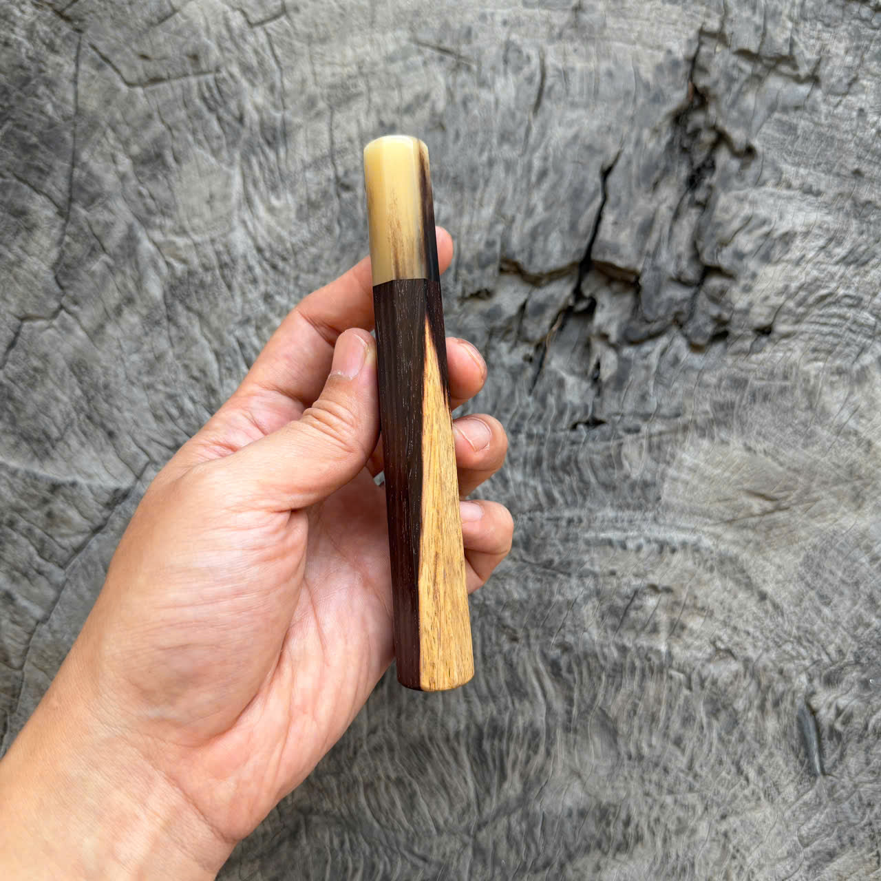 I-  Two Tone Siamese Rosewood Wa handle, Marble Horn Ferrule, 138mm handle, Slim Version (Copy)