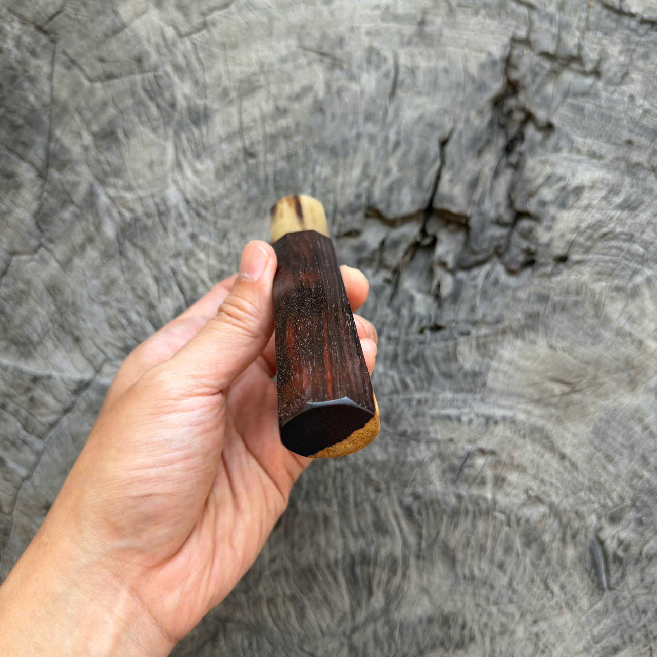 I-  Two Tone Siamese Rosewood Wa handle, Marble Horn Ferrule, 138mm handle, Slim Version (Copy)
