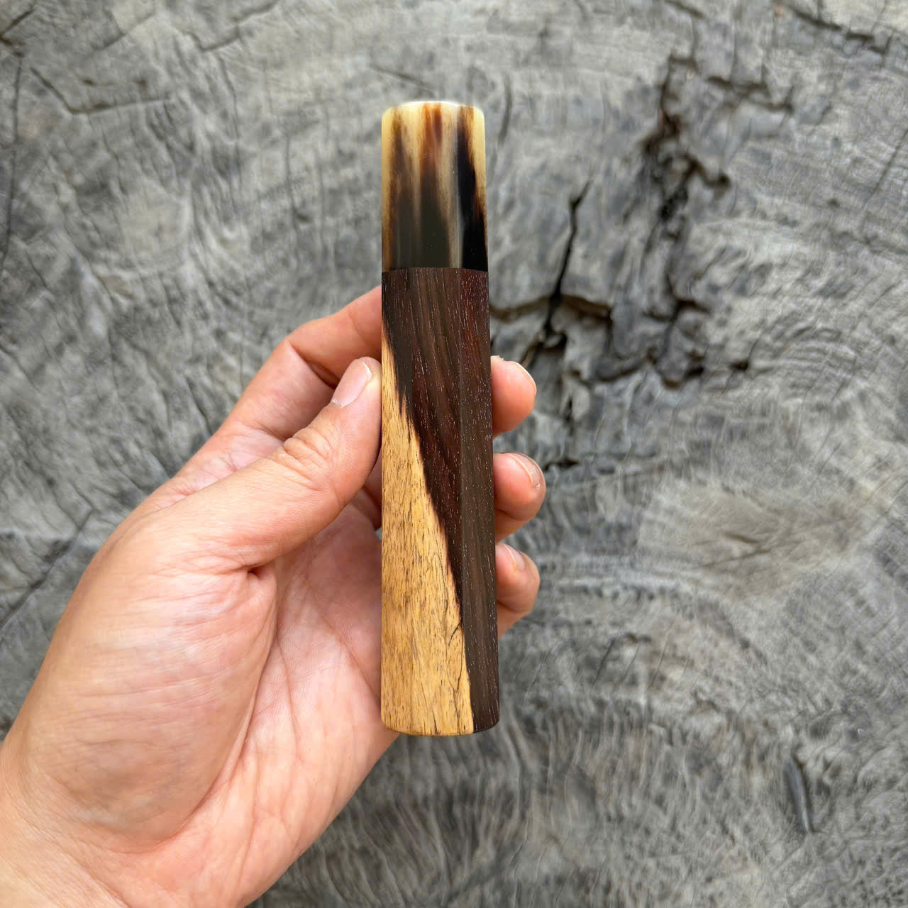 I-  Two Tone Siamese Rosewood Wa handle, Marble Horn Ferrule, 138mm handle, Slim Version (Copy)