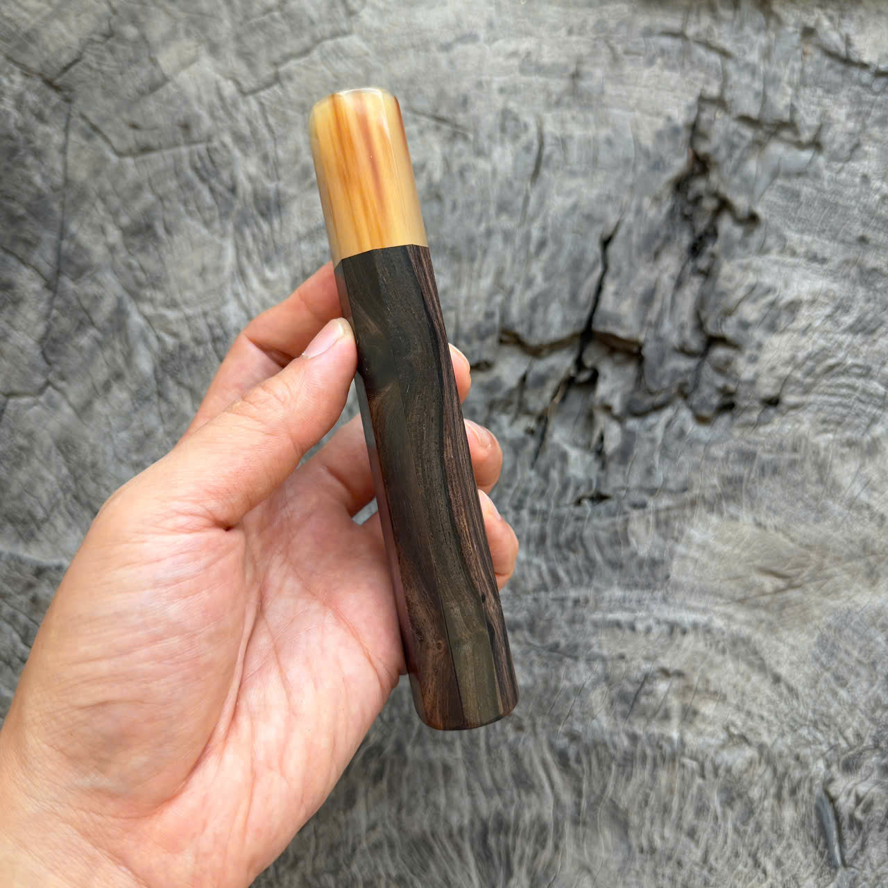 I - 3 Nice Burmese Blackwood Wa handle, Marble Horn ferrule, 145 mm handle