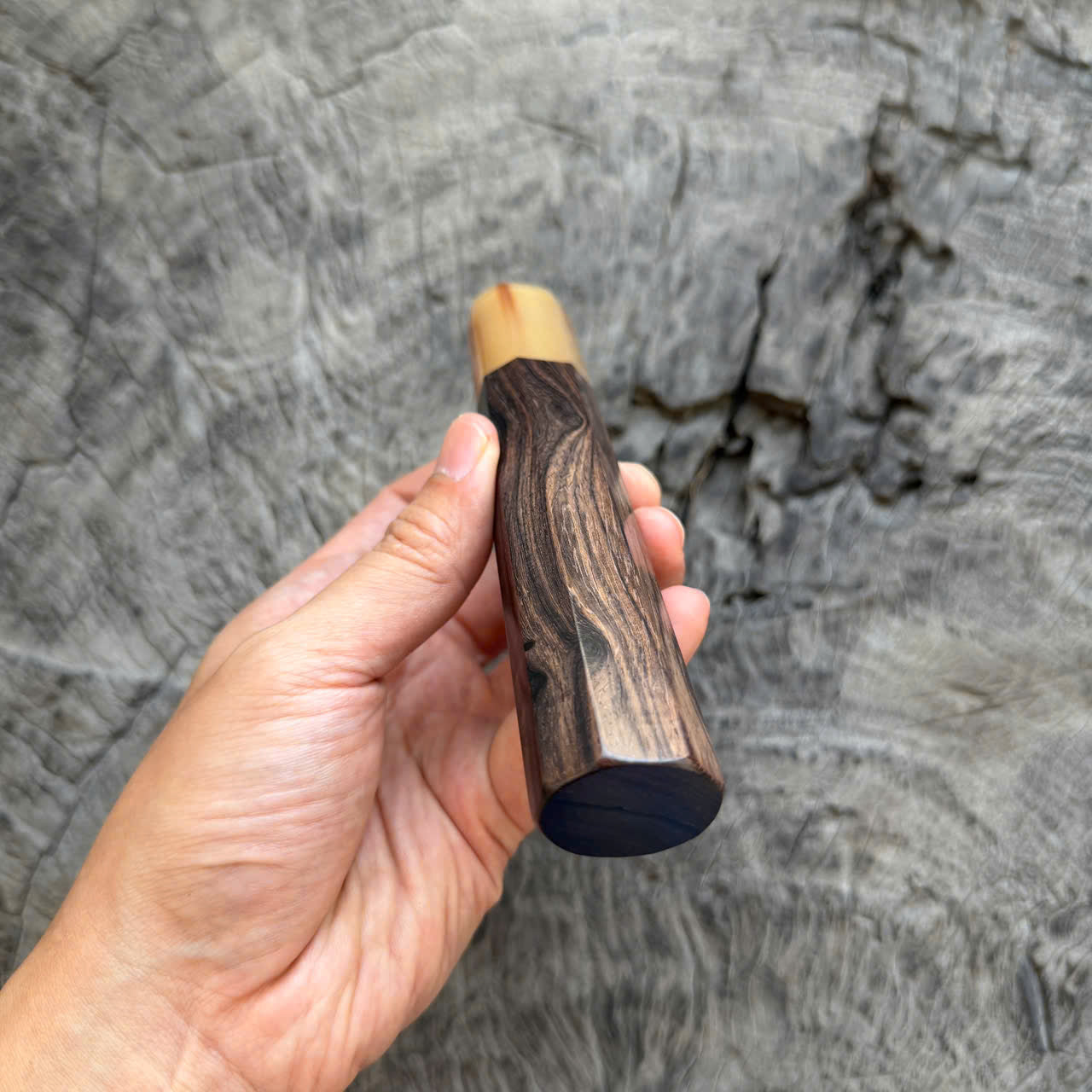 I - 3 Nice Burmese Blackwood Wa handle, Marble Horn ferrule, 145 mm handle