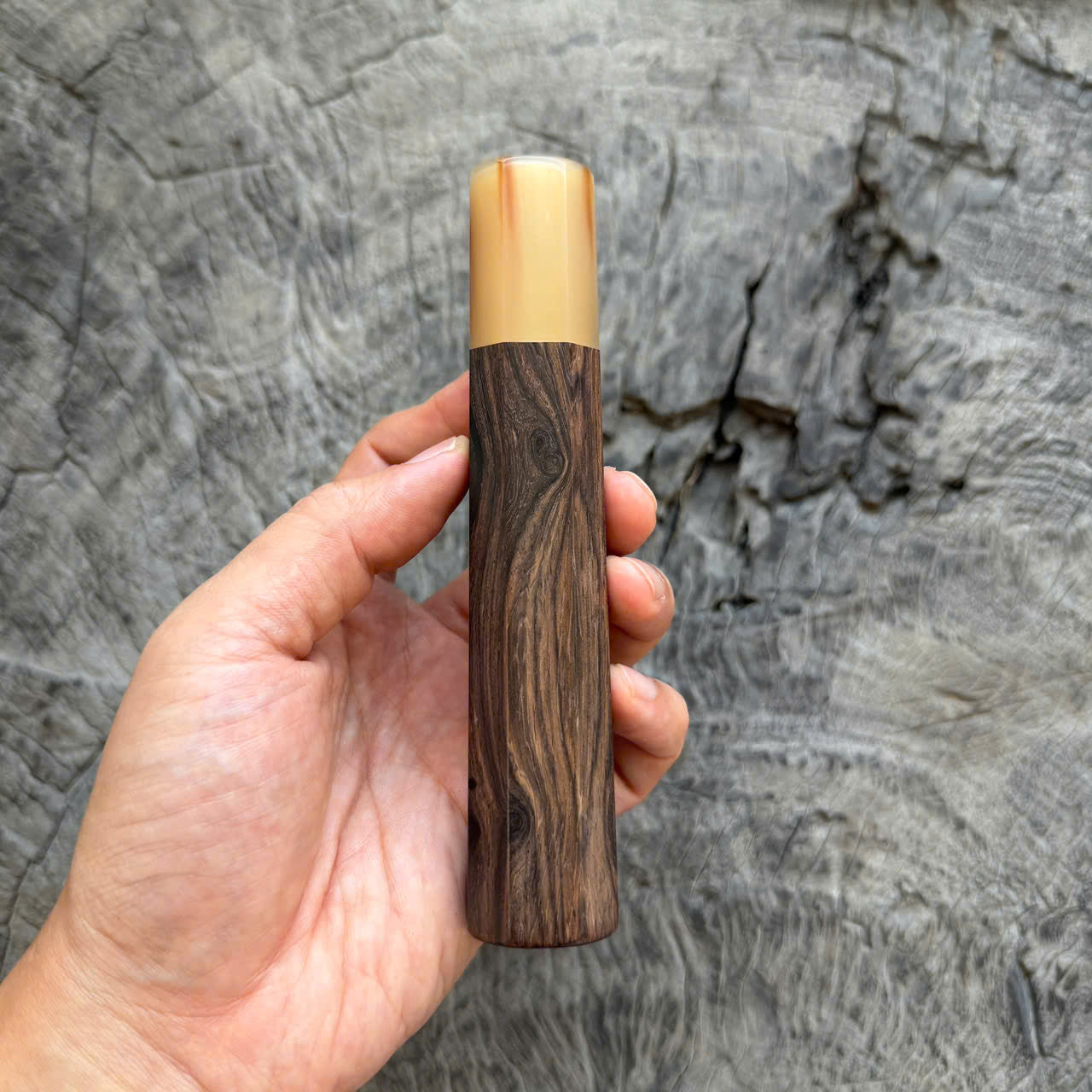 I - 3 Nice Burmese Blackwood Wa handle, Marble Horn ferrule, 145 mm handle