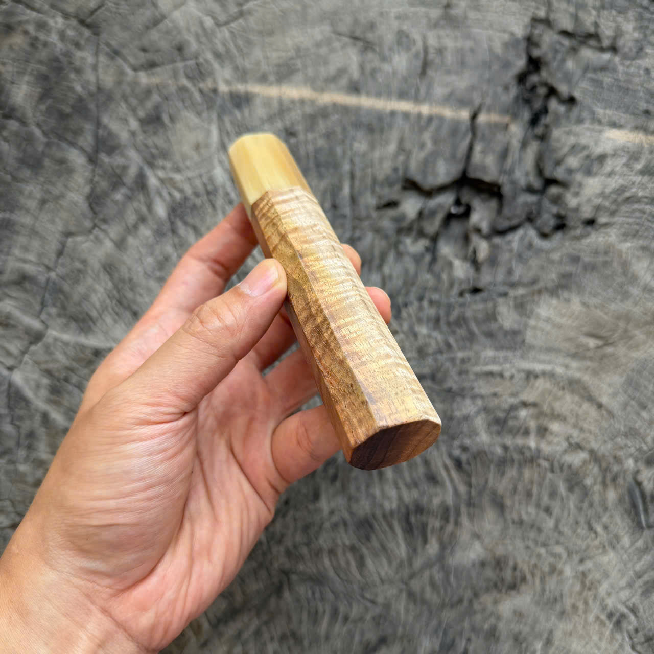 I -  3 Two tone Curly Hawaiian Koa, Clean Cream horn ferrule, 140mm