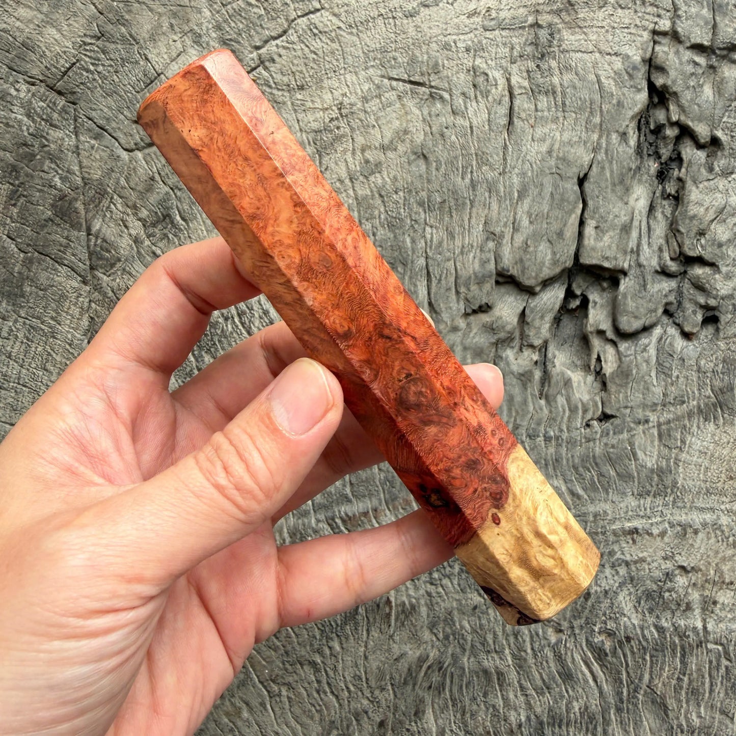 I - 8 Two tone Amboyna Burl Wood Wa handle, Mono- 145 mm