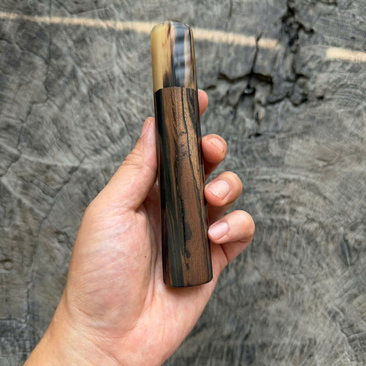 I -  12 Madagascar ebony Wa handle,Marble horn ferrule, 140mm handle