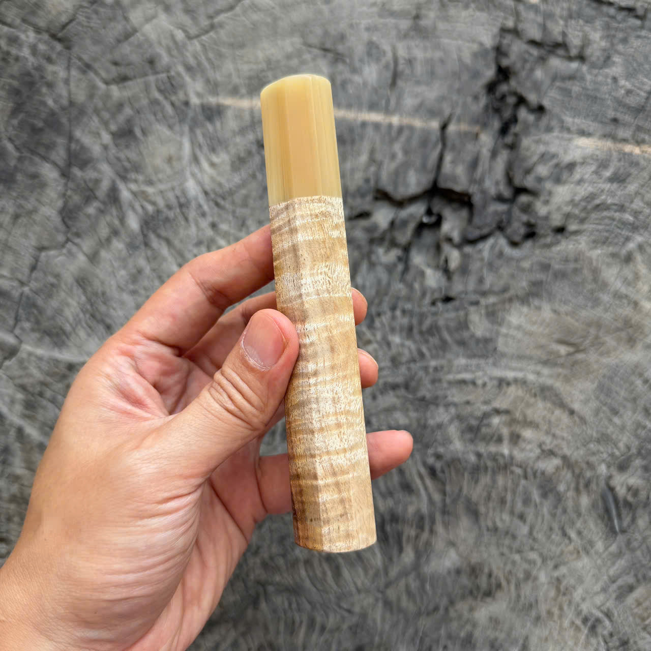 I -  3 Two tone Curly Hawaiian Koa, Clean Cream horn ferrule, 140mm