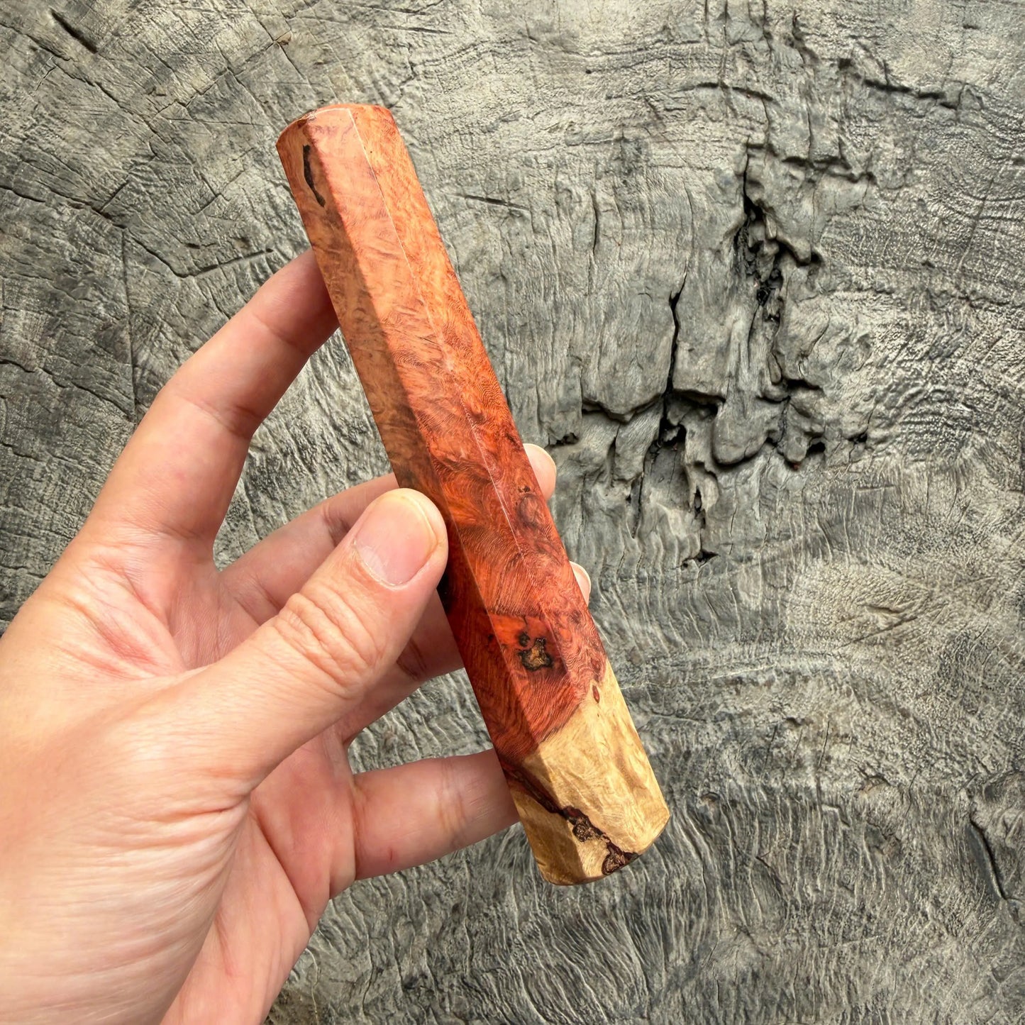 I - 8 Two tone Amboyna Burl Wood Wa handle, Mono- 145 mm