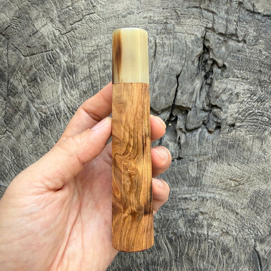 I- 15 Japanese Tamamoku Cedar (Rich oil) Wa handle, Marble Horn Ferrule - 135mm