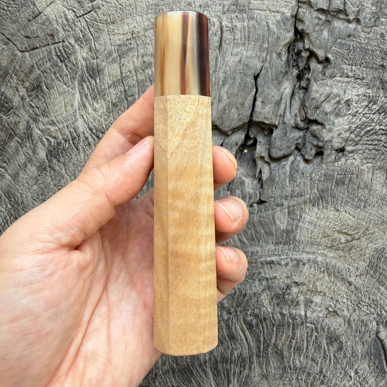 I- 8 Curly Crape myrtle Wa handle, Marble Horn Ferrule - 135mm