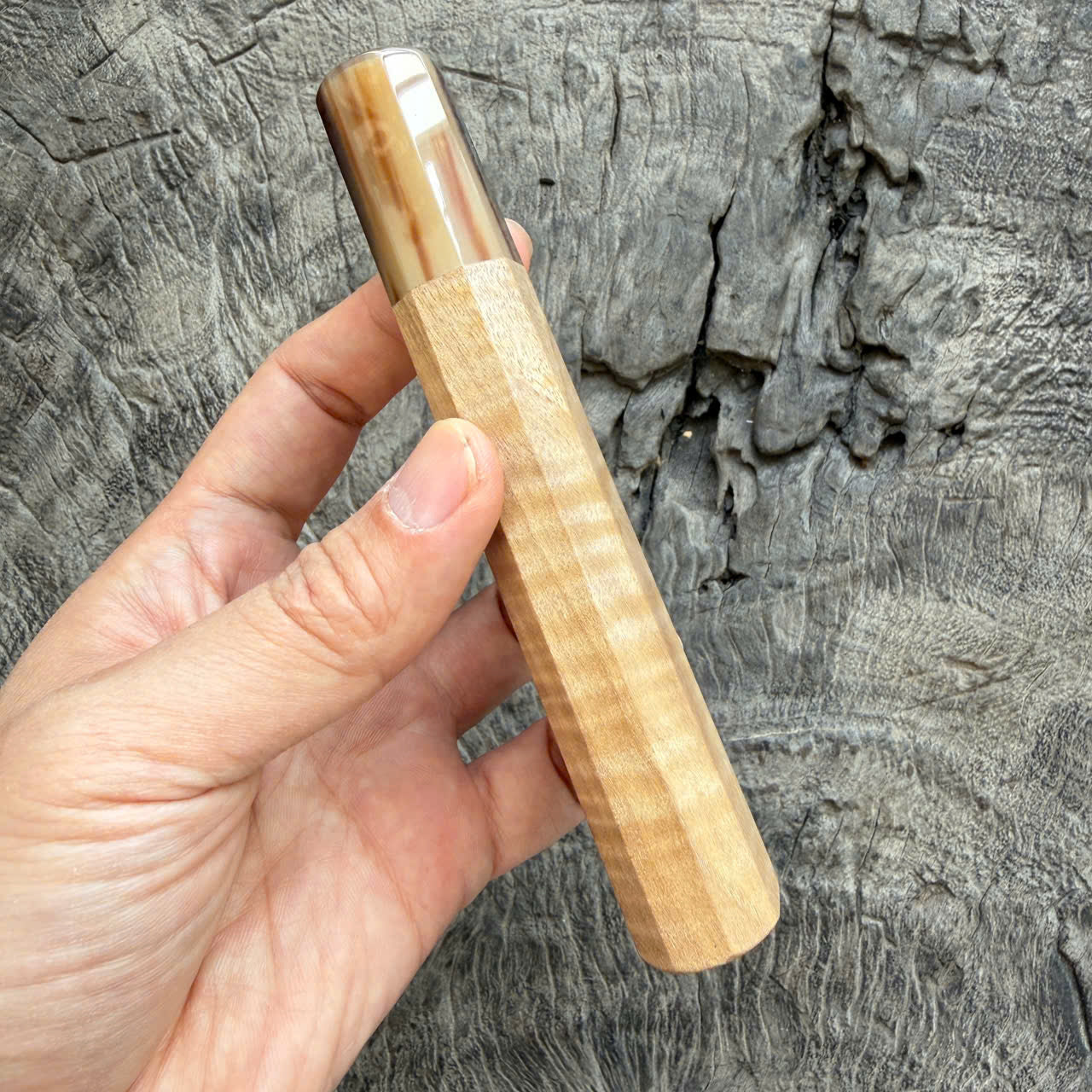 I- 8 Curly Crape myrtle Wa handle, Marble Horn Ferrule - 135mm