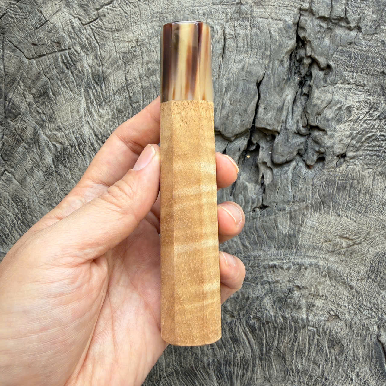 I- 8 Curly Crape myrtle Wa handle, Marble Horn Ferrule - 135mm