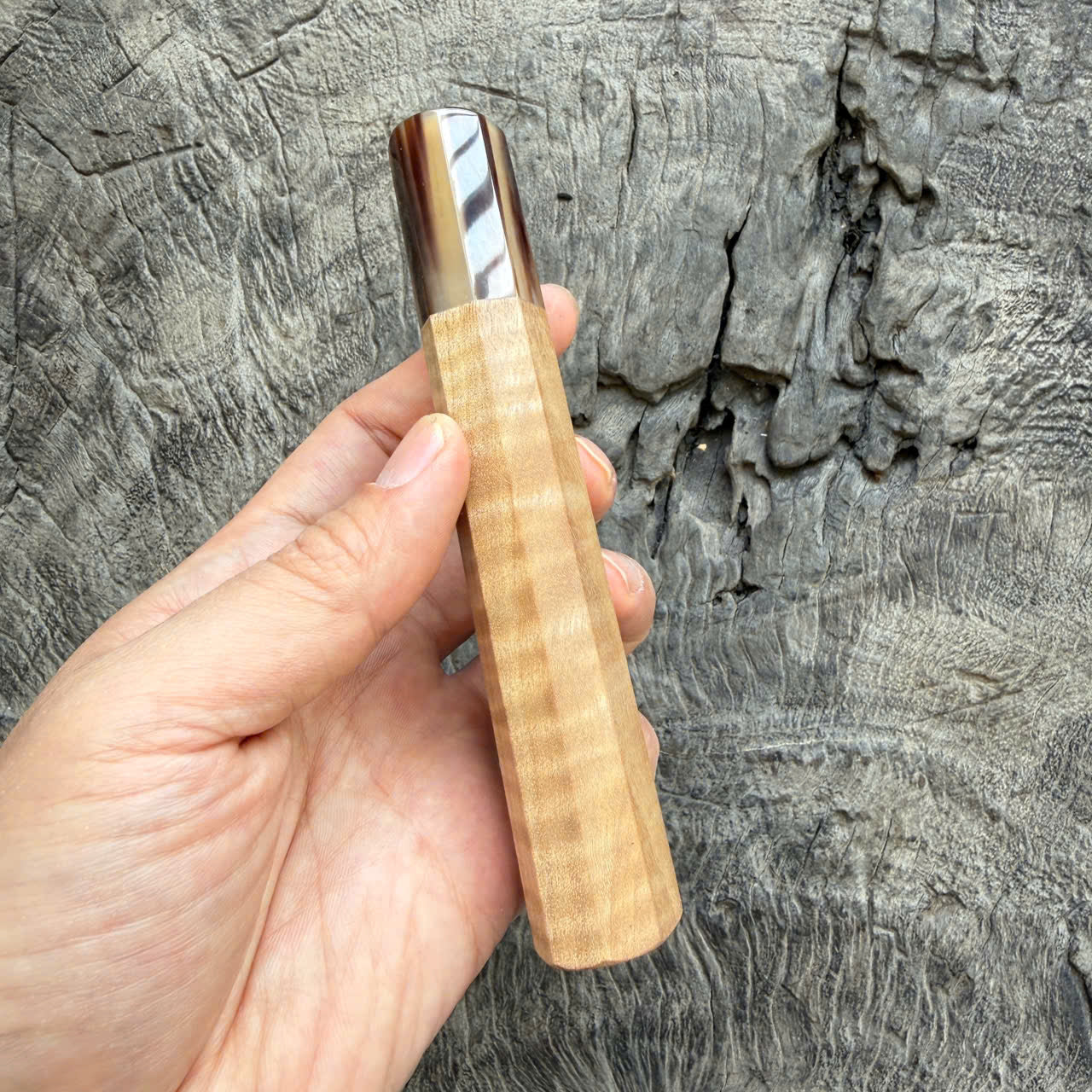 I- 8 Curly Crape myrtle Wa handle, Marble Horn Ferrule - 135mm