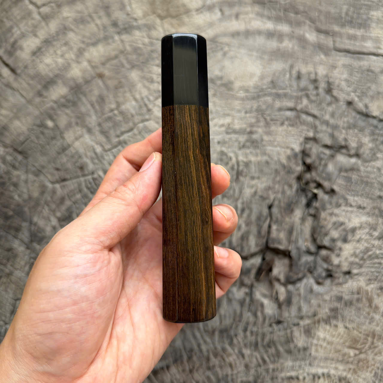 I - Clean Black Ebony with Elegant Grain , Black horn Ferrule , 140mm handle