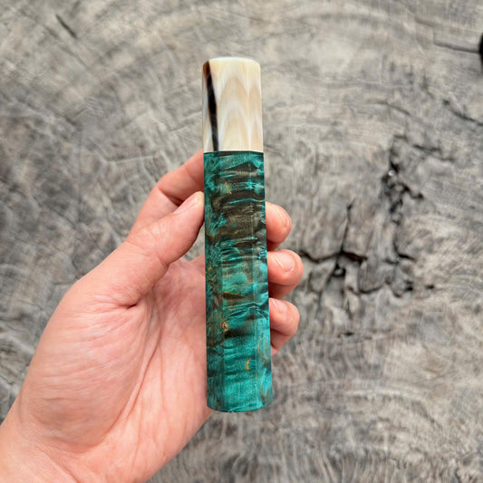 I - Blue Stabilzied Burl wood Wa handle, Cream horn Ferrule, 140mm handle