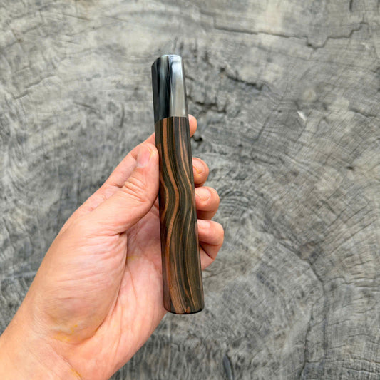 I - Grained Macassar ebony handle, Black White horn ferrule, Slim Shape -  140 mm