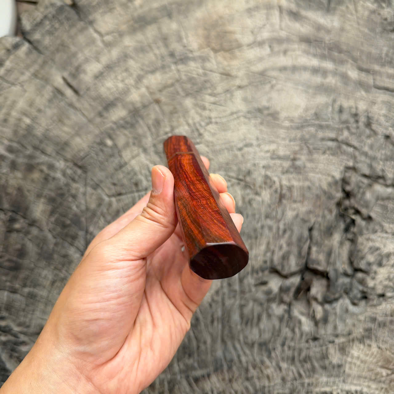I - Curly Red Orange Simaese Rosewood Wa handle, Copper Spacer, , 140mm handle