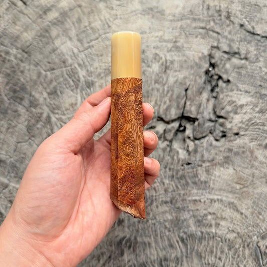 I - 6 Live Edge Laos Ironwood Burl - Pure White horn Ferrule- 140 mm