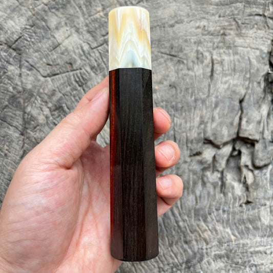 I - Rare Curly Black Siam Rosewood Wa handle, Marble Cream Horn Ferrule, - 145mm