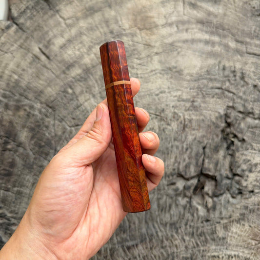 I - Curly Red Orange Simaese Rosewood Wa handle, Copper Spacer, , 140mm handle
