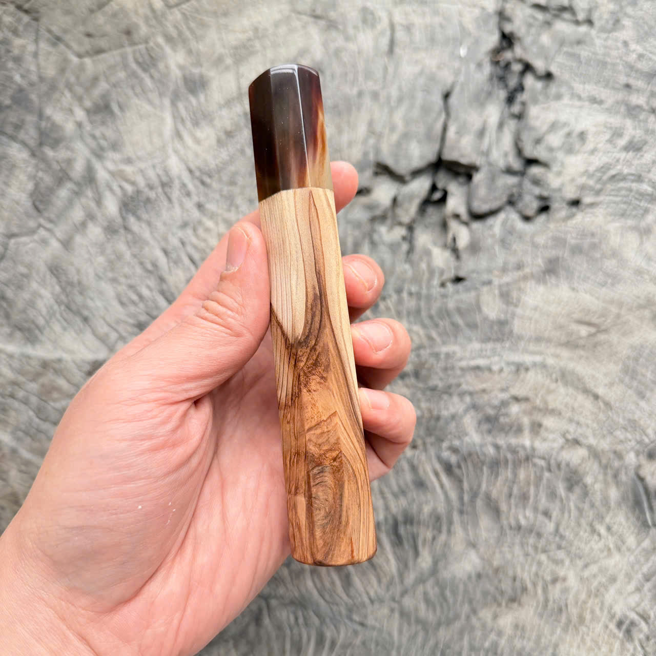 I - Cool Two tone Curly Japanese Tamamoku Cedar, Marble horn ferrule, 140mm