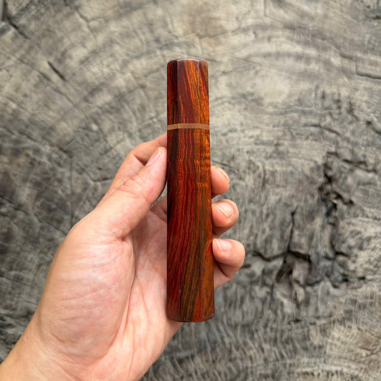 I - Curly Red Orange Simaese Rosewood Wa handle, Copper Spacer, , 140mm handle