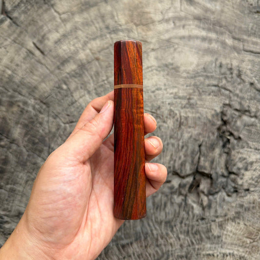 I - Curly Red Orange Simaese Rosewood Wa handle, Copper Spacer, , 140mm handle