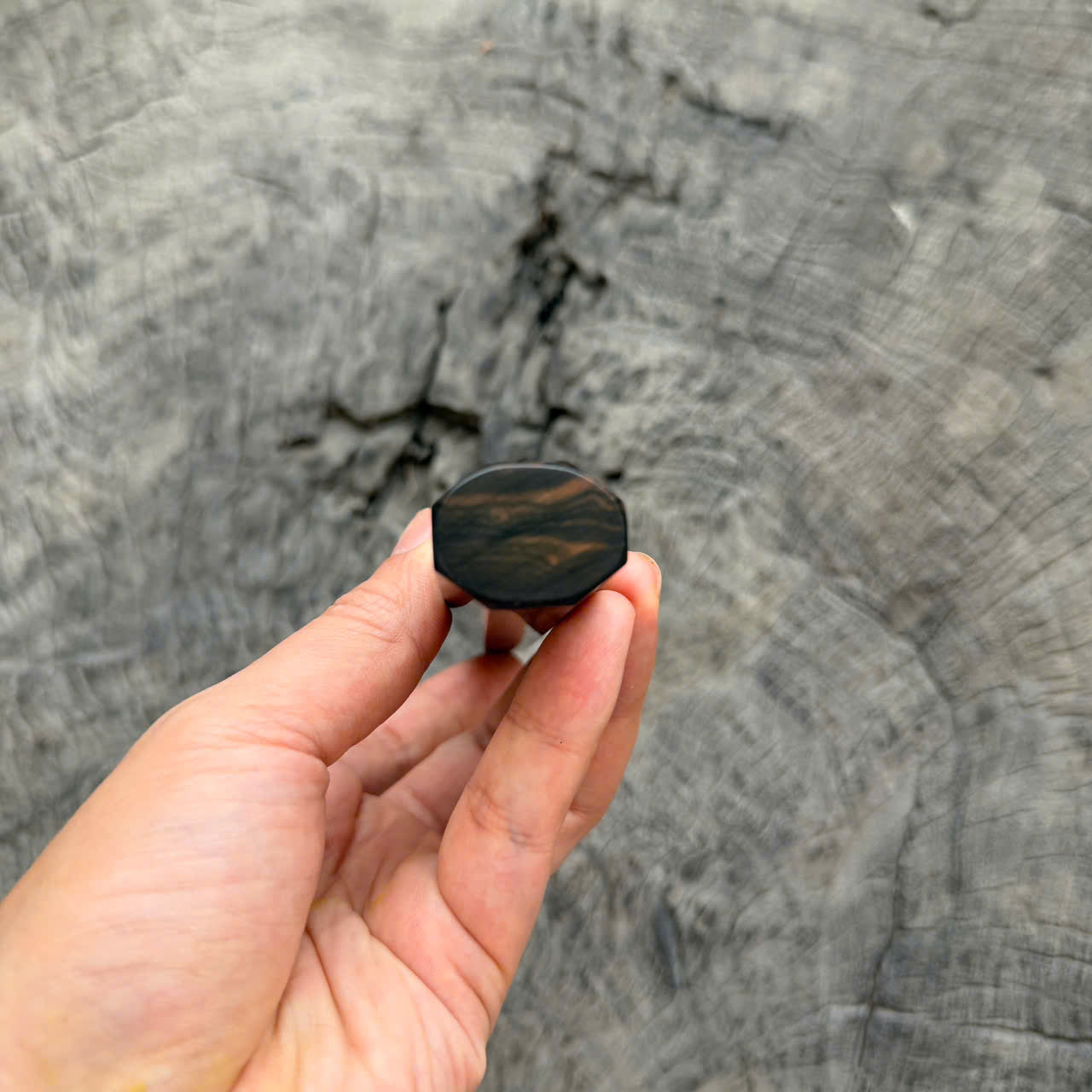I - Grained Macassar ebony handle, Black White horn ferrule, Slim Shape -  140 mm