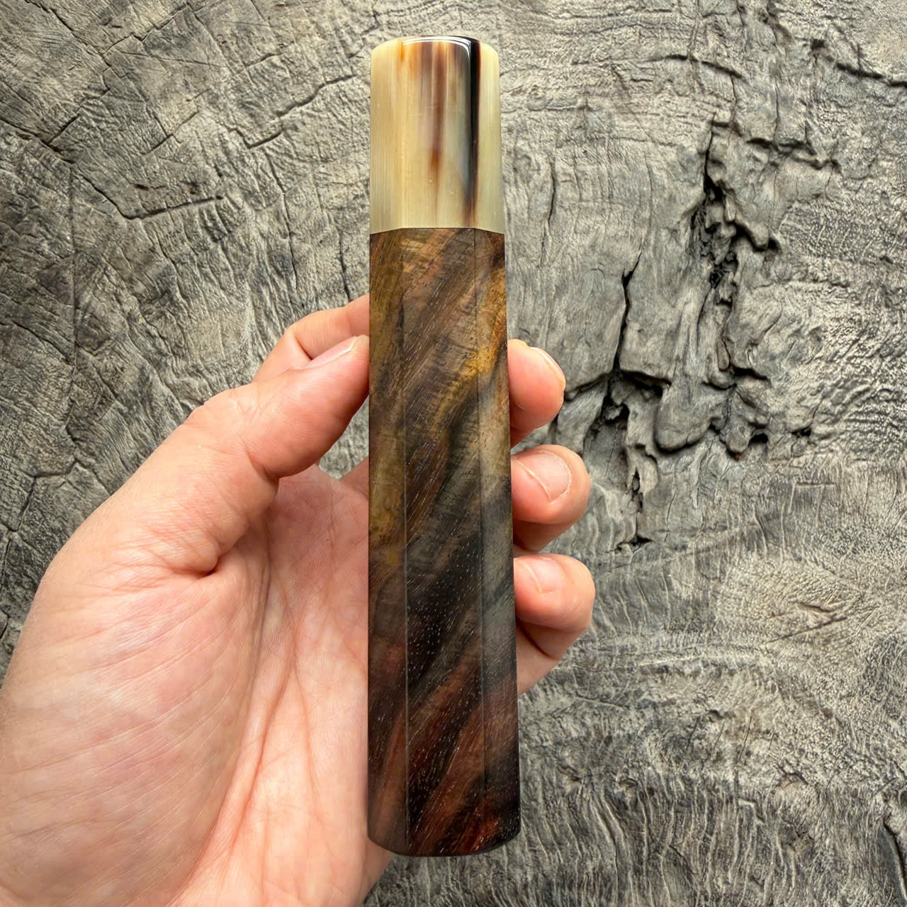 I - 22 Rare Curly Siamese Rosewood Wa handle, Marble Horn ferrule - 145 mm