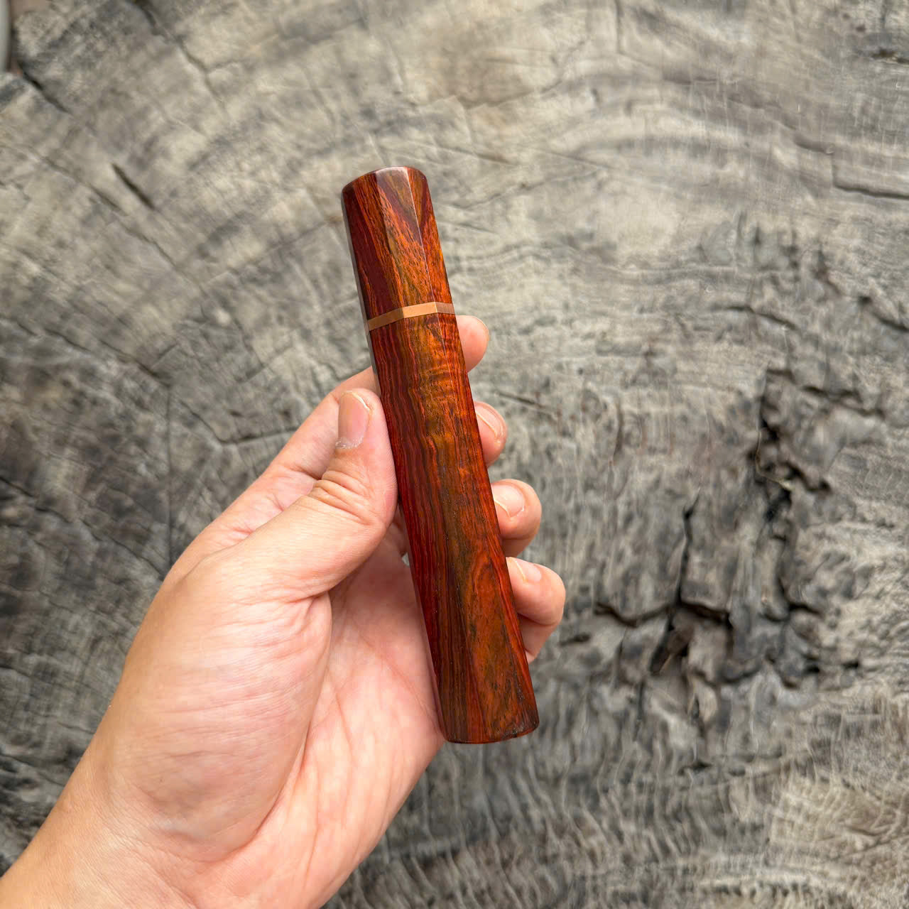 I - Curly Red Orange Simaese Rosewood Wa handle, Copper Spacer, , 140mm handle