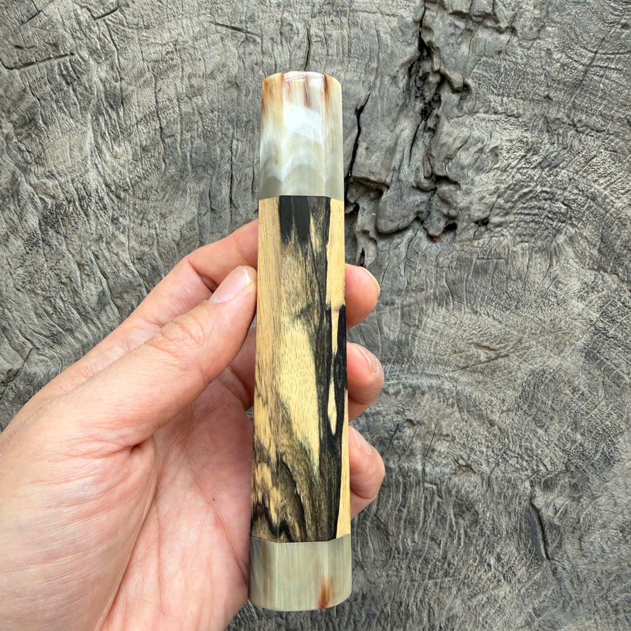 I - 3 Black White Ebony Wa handle, Ivory Marble Horn Ferrule & End cap - 140 mm