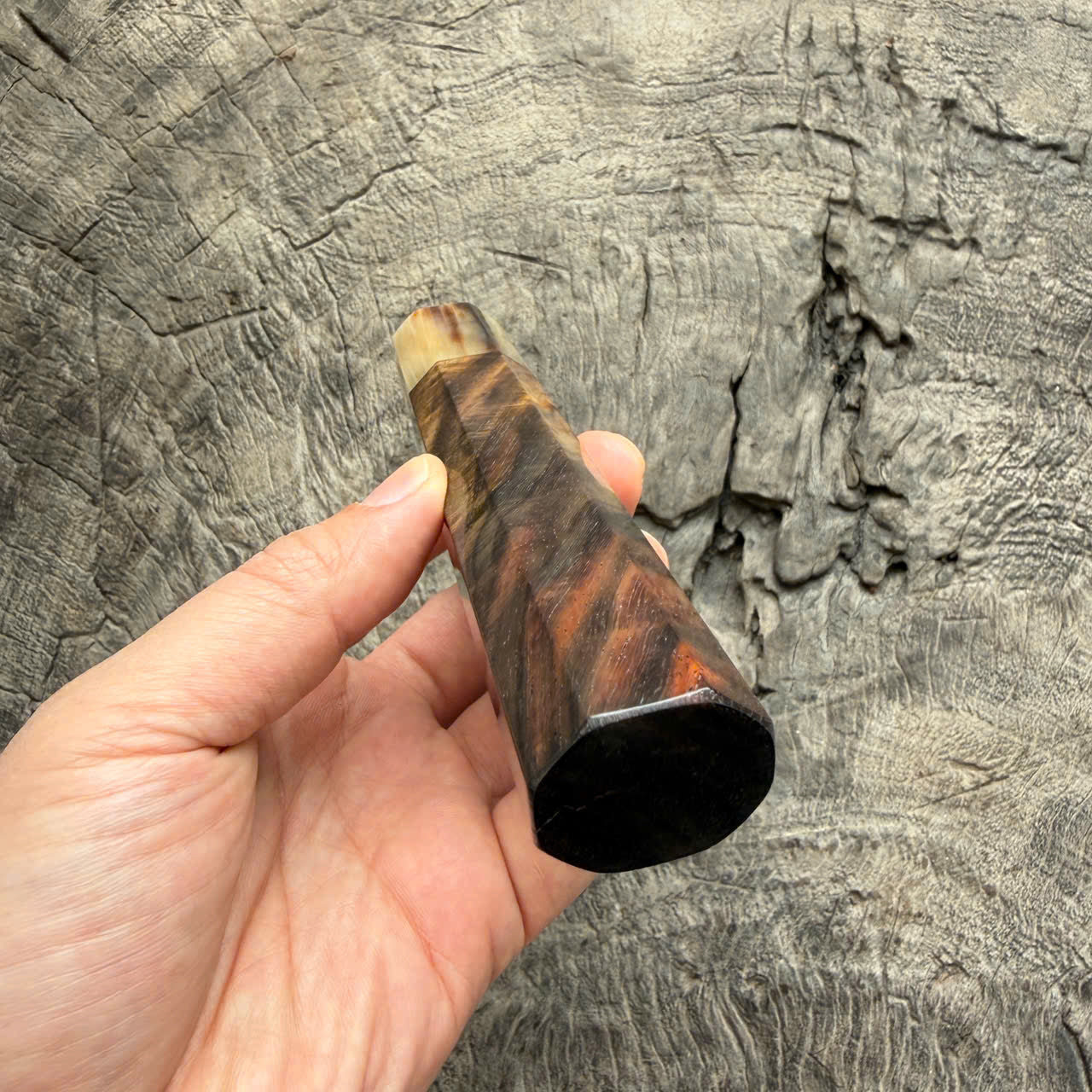 I - 22 Rare Curly Siamese Rosewood Wa handle, Marble Horn ferrule - 145 mm