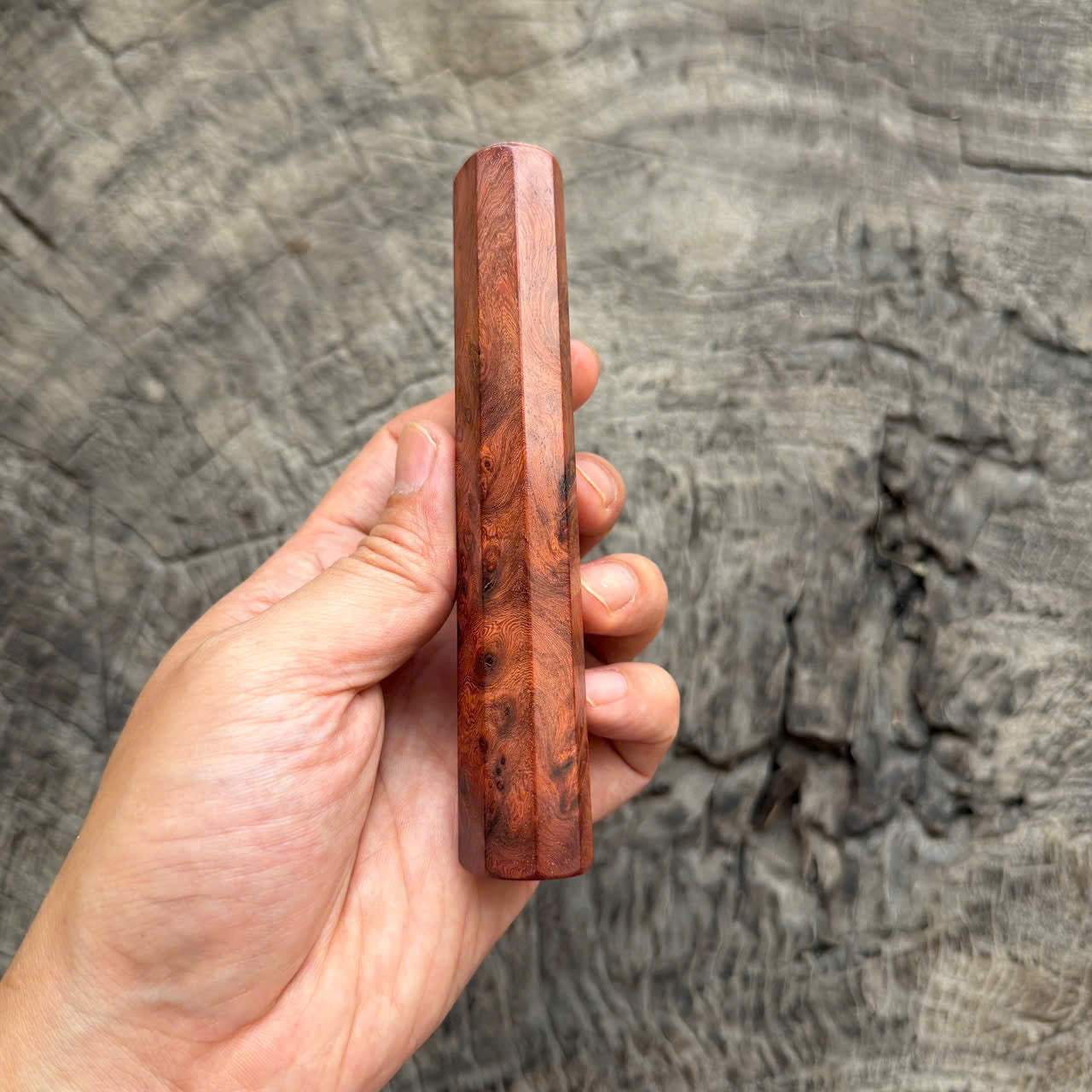 I - 5 Red Amboyna Burl Wa handle, Mono- 130mm