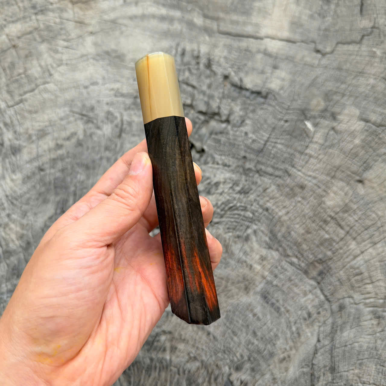 I - Live edge Black curly Siamese Rosewood Wa handle, White horn Ferrule, 140mm handle