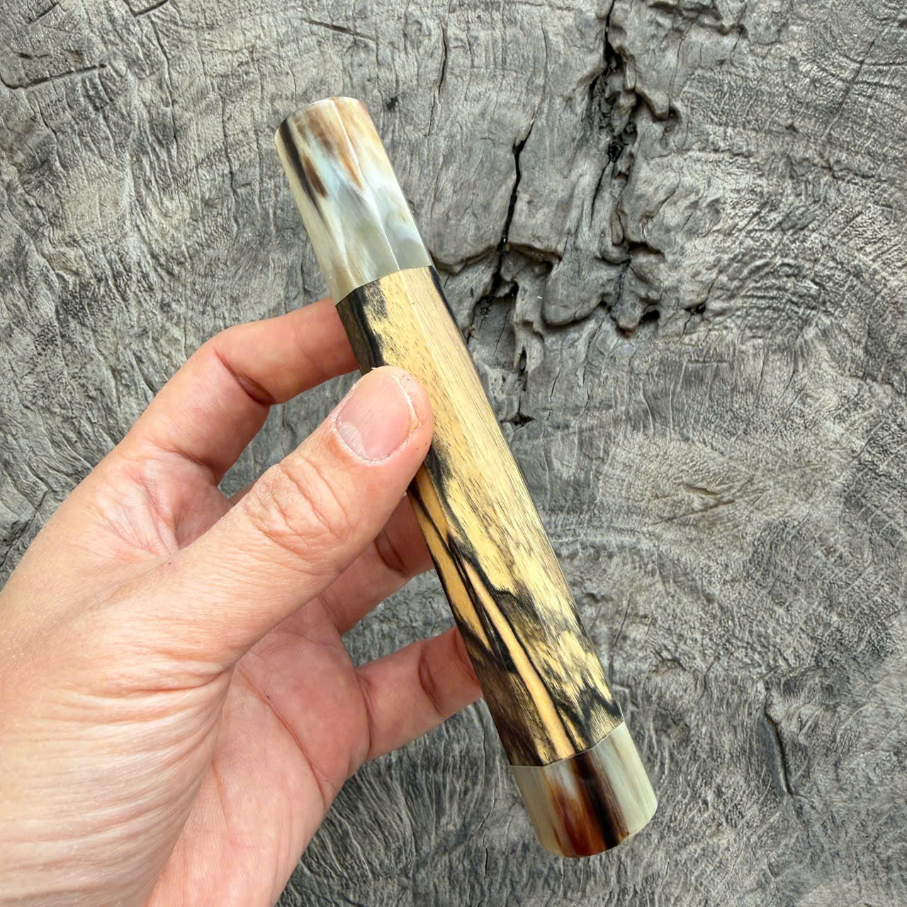 I - 3 Black White Ebony Wa handle, Ivory Marble Horn Ferrule & End cap - 140 mm